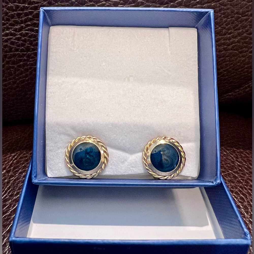 Burberrys Clip Earrings, Teal, Gold Tone